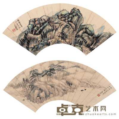 王陶民 曾熙 山静林幽 云深水流（二件） 扇片 